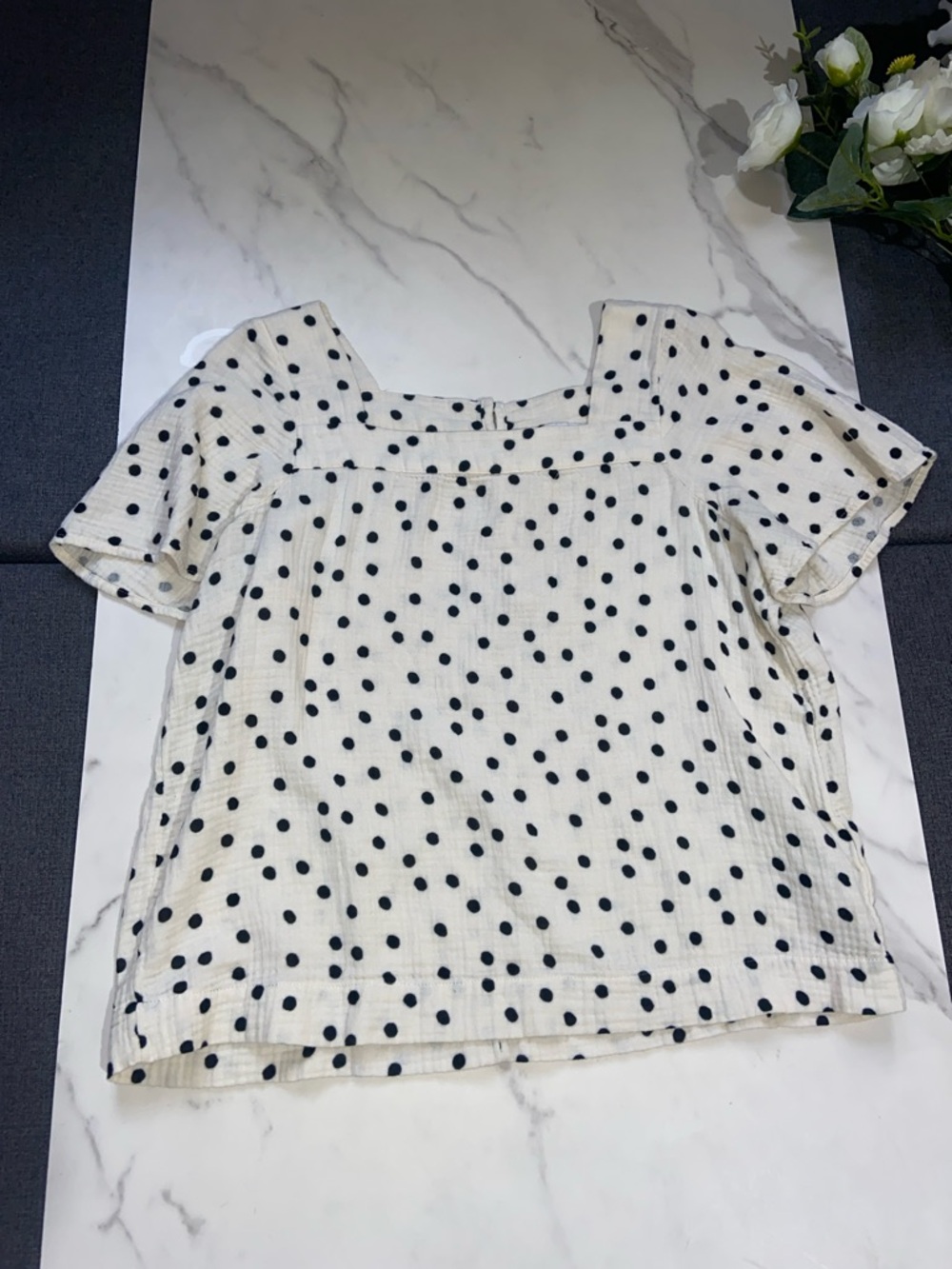 Madewell off-white Polka Dot Square Neck Blouse